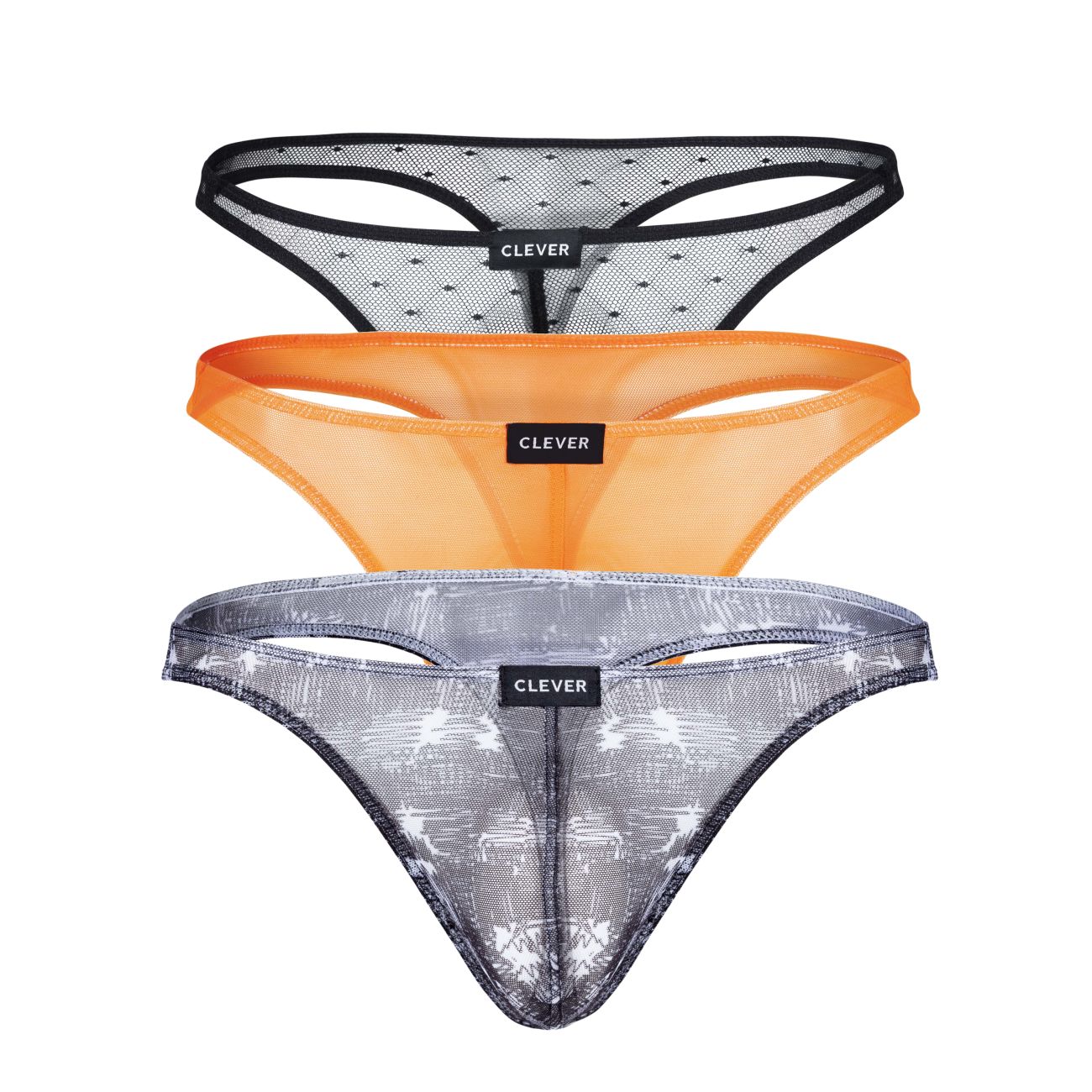 Clever 100008 3PK Australian Latin Thongs Black-Orange-Black