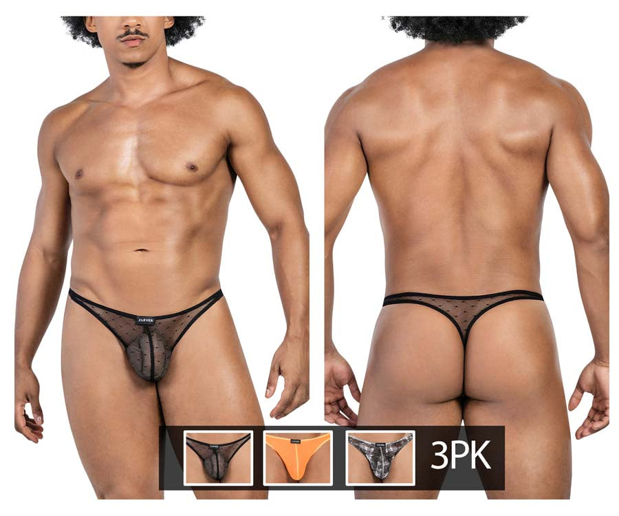 Clever 100008 3PK Australian Latin Thongs Black-Orange-Black
