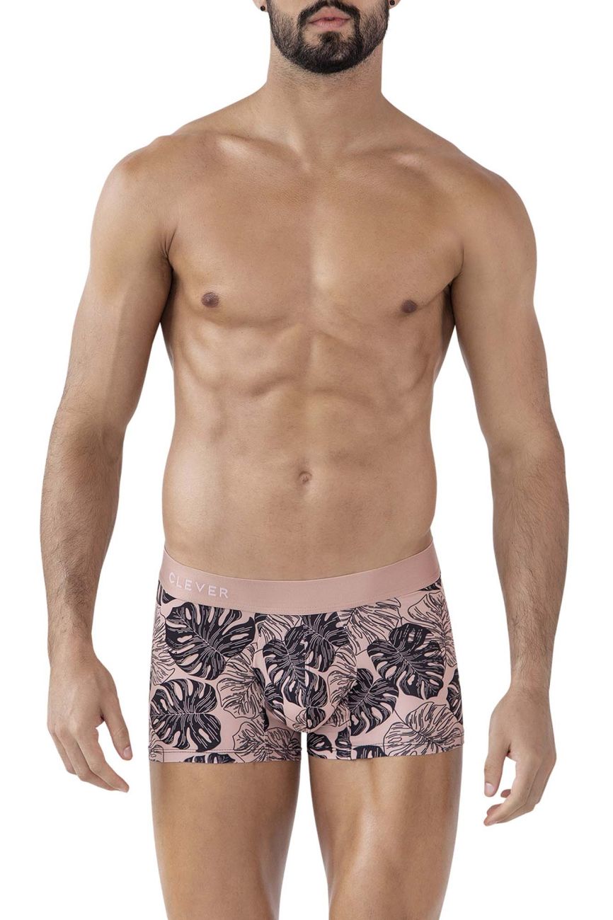 Clever 1635 Pacif Mens Leaf Print Trunks Pink