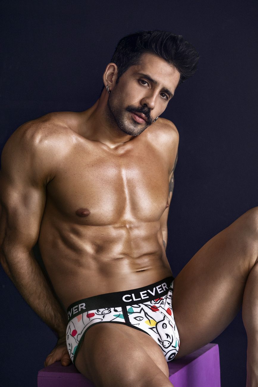 Clever 1726 Mens Grange Artistic Animal Print Briefs White