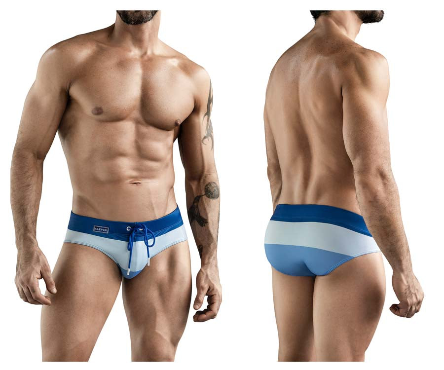 Clever 1802 Wave Mens Striped Swim Briefs Blue