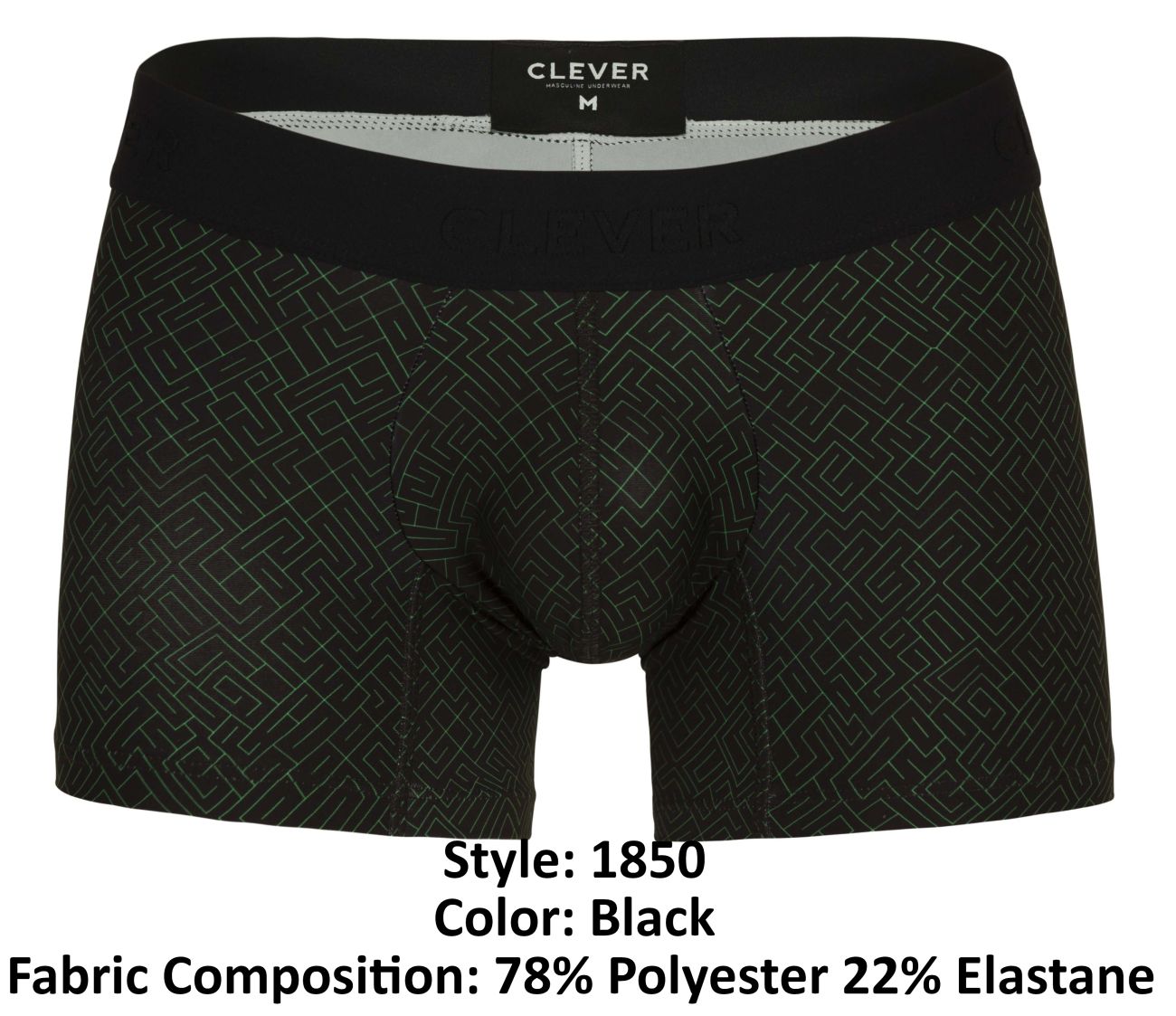 Clever 1850 Mens Laberin Patterned Trunks Black Geometric