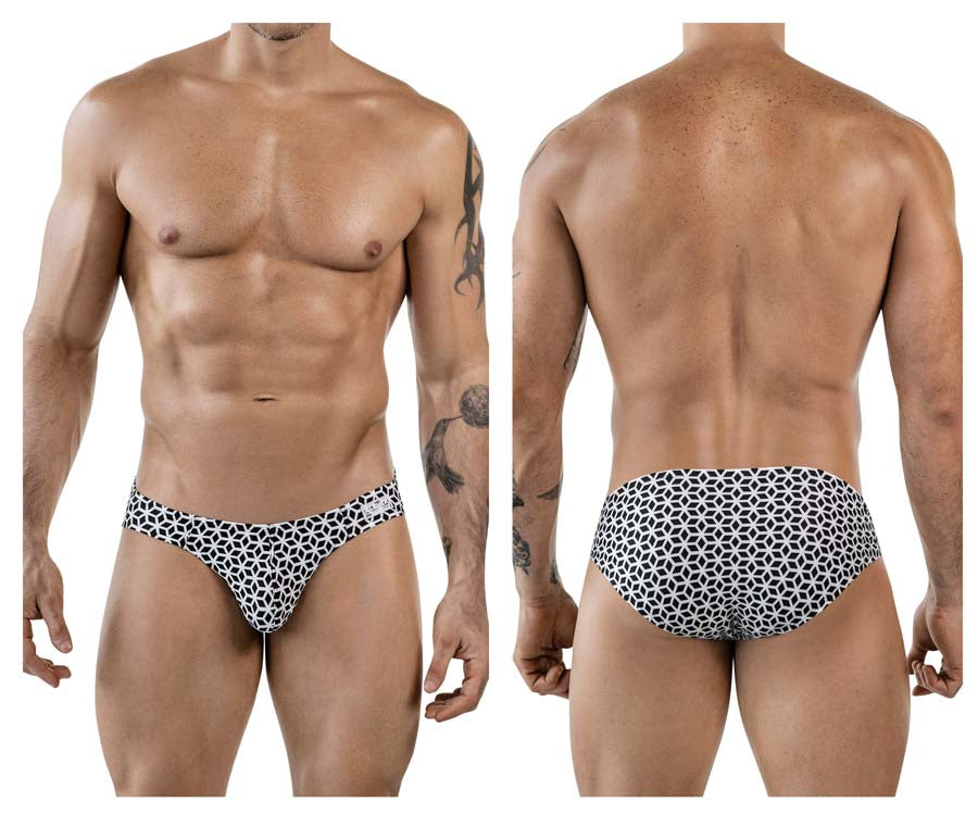 Clever 1857 Mens Cuadricula Second Skin Bikini Brief White Geometric