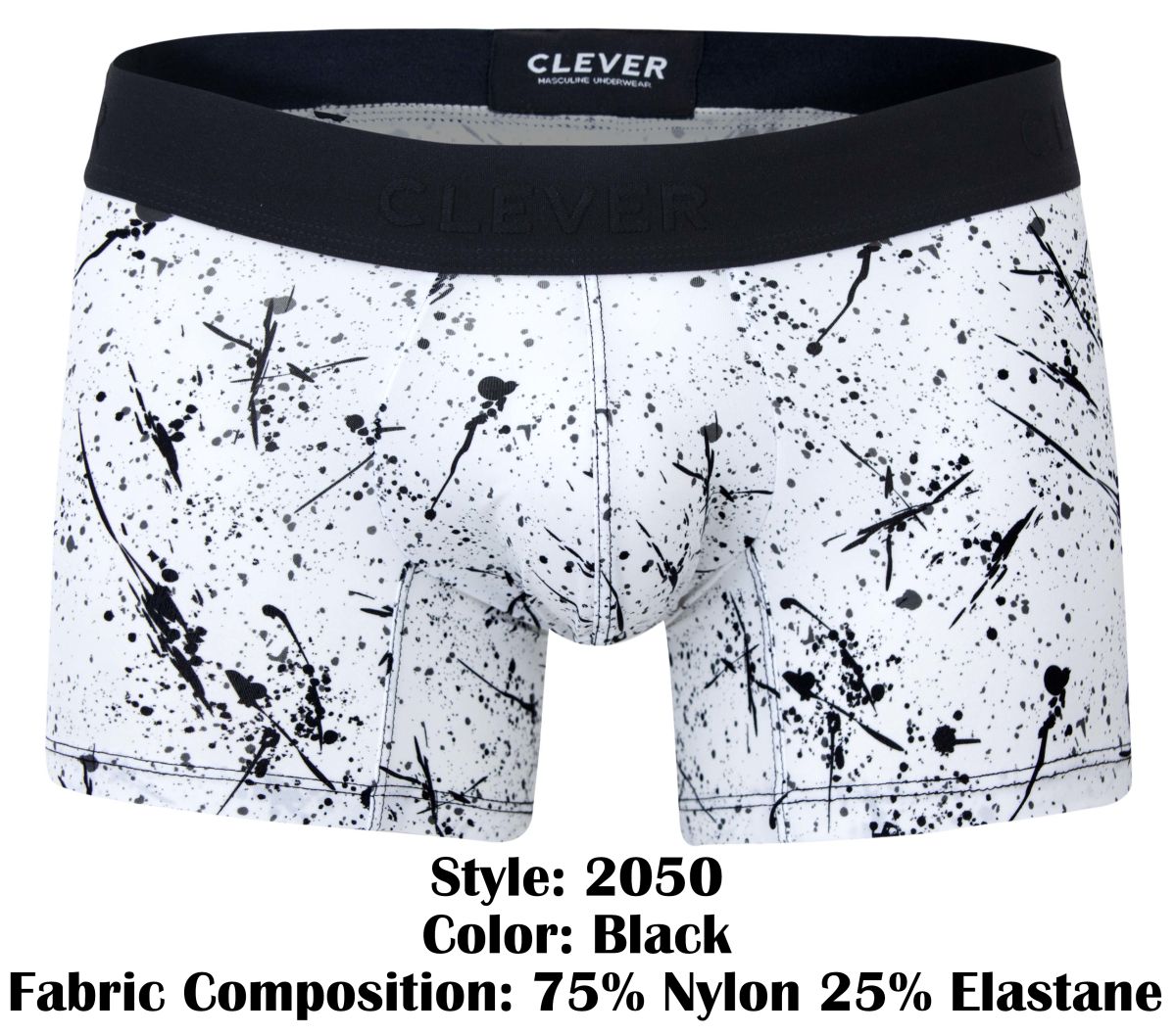Clever 2050 Brochazos Mens Bold Energy Trunks White with Black