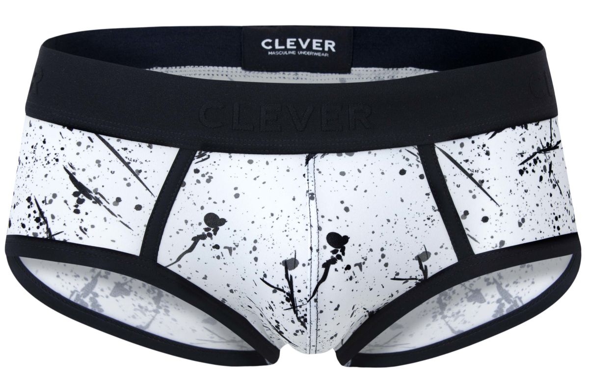 Clever 2051 Brochazos Mens Splatter Print Briefs Black & White