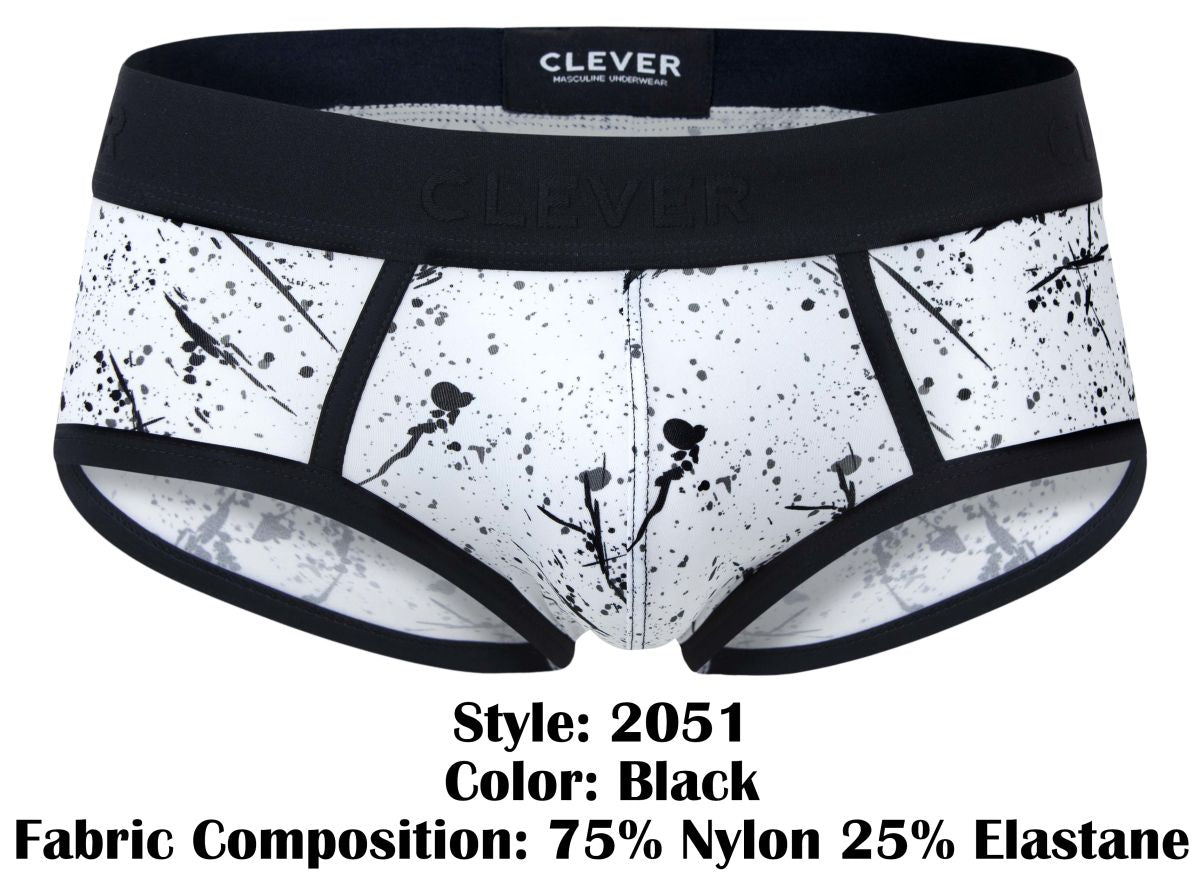 Clever 2051 Brochazos Mens Splatter Print Briefs Black & White