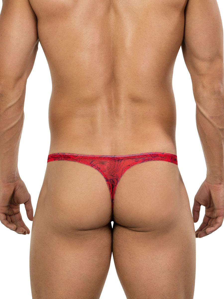 26036 Calipso Male Sheer Marbled Pattern Thongs Red