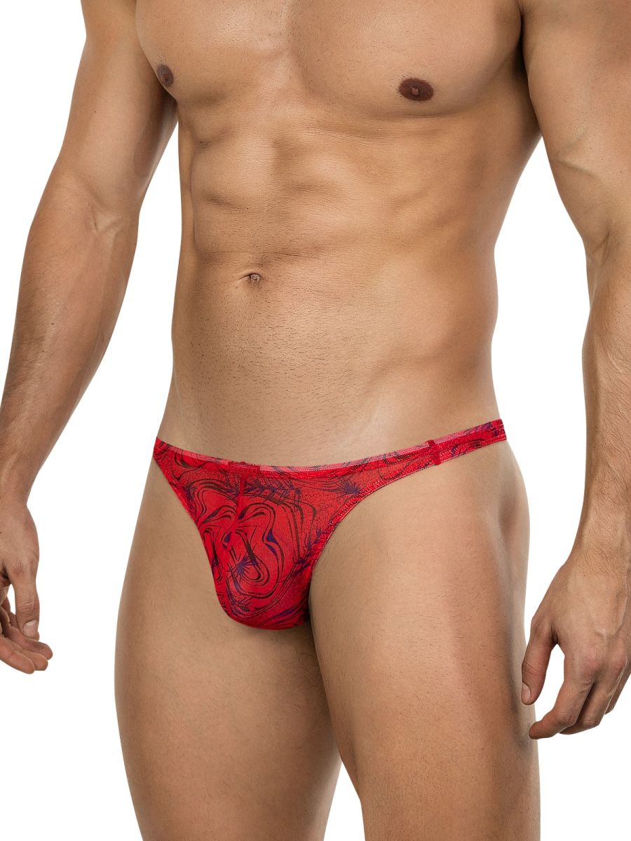 26036 Calipso Male Sheer Marbled Pattern Thongs Red