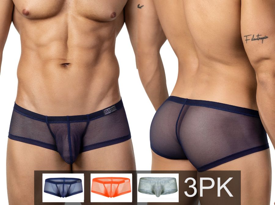 Clever 26067 3PK Australian Latin Mens Sheer Mesh Trunks Multi-Coloured