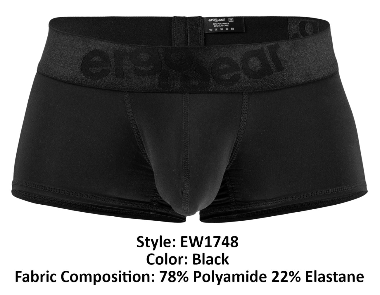 ErgoWear EW1748 MAX BOLD Mens Crafted for Comfort Trunks Black