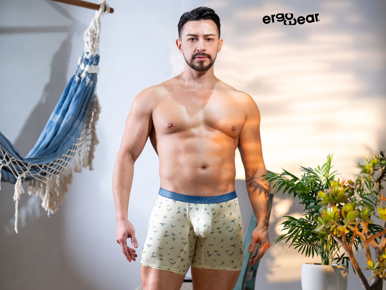 ErgoWear EW1771 SLK SE Male Comfortable Boxer Briefs Vanilla Birds