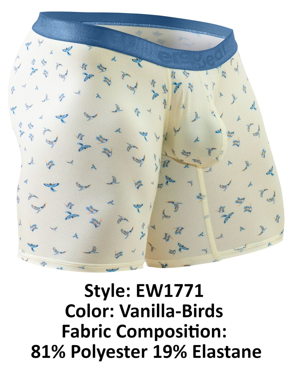 ErgoWear EW1771 SLK SE  Male Comfortable Boxer Briefs Vanilla Birds