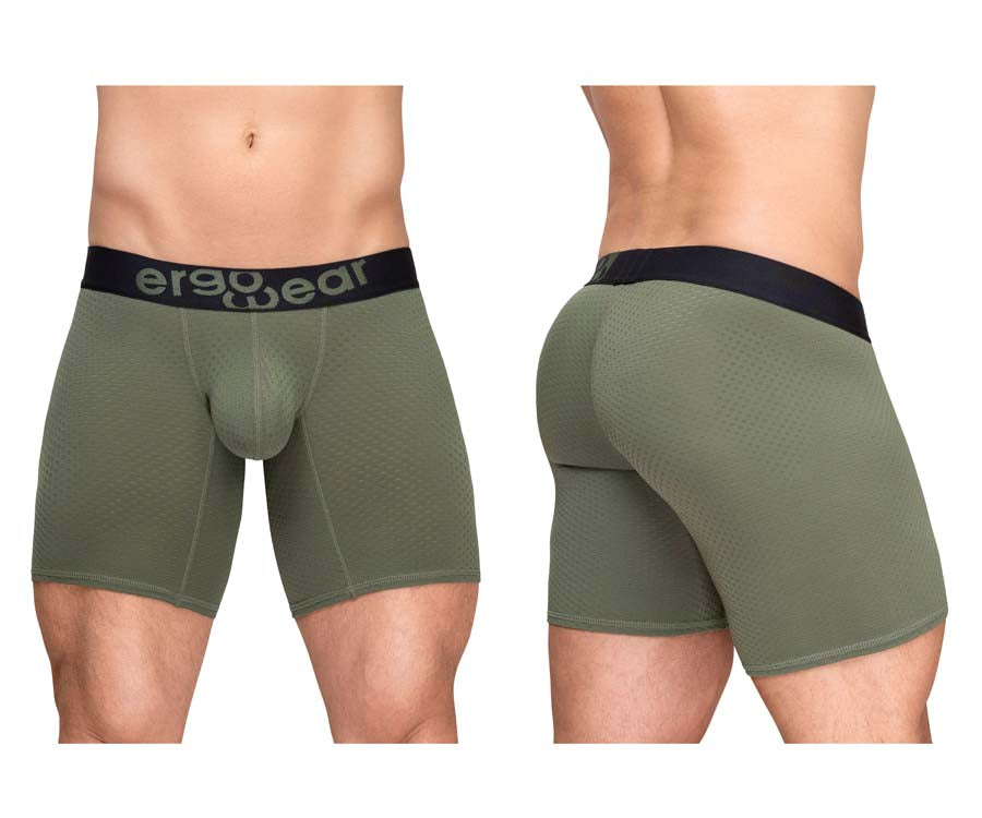ErgoWear EW1788 MAX FLOW Mens Long Sleek Boxer Briefs Dark Green