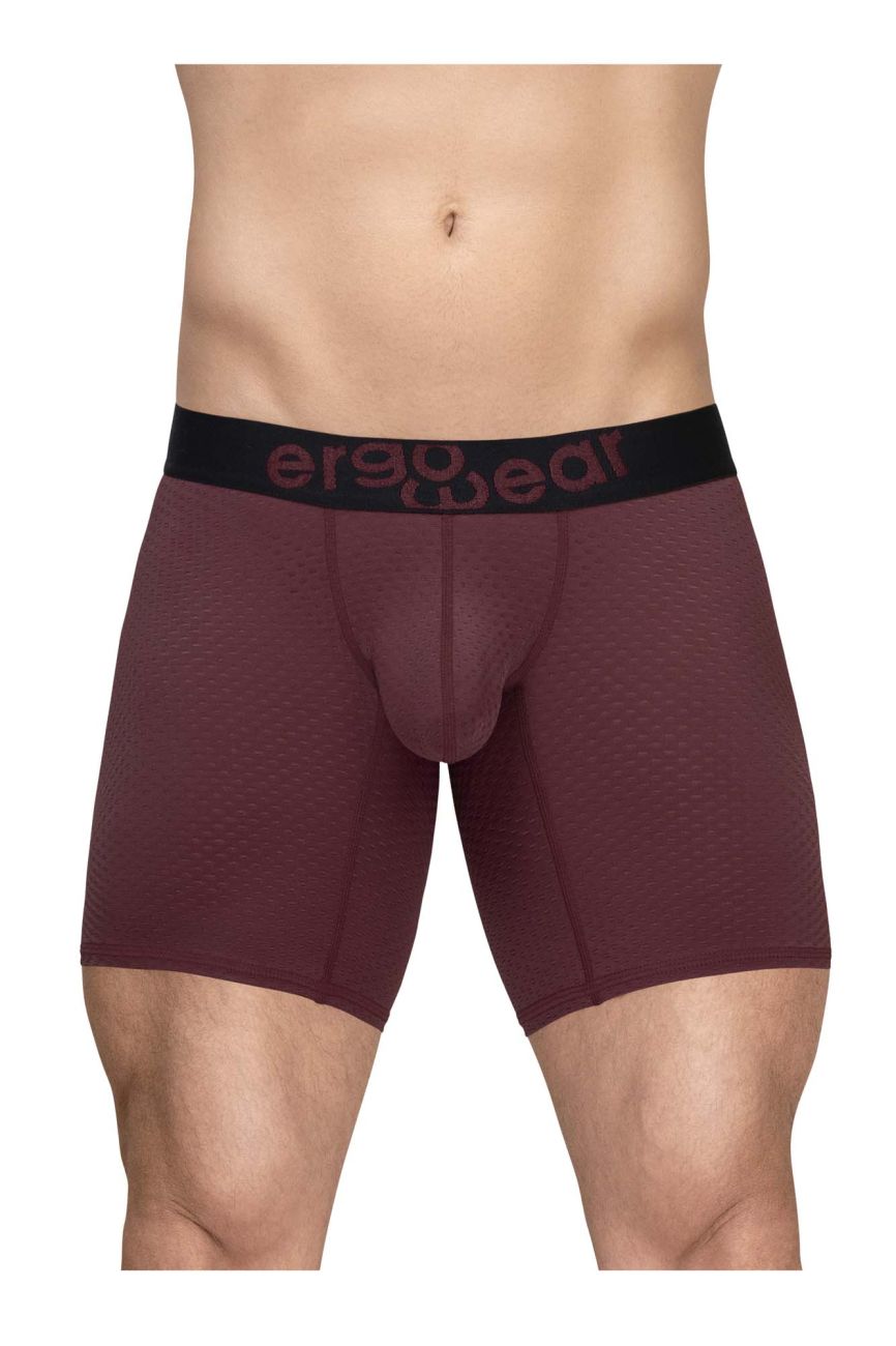 ErgoWear EW1796 MAX FLOW Mens Long Sleek Boxer Briefs Burgundy