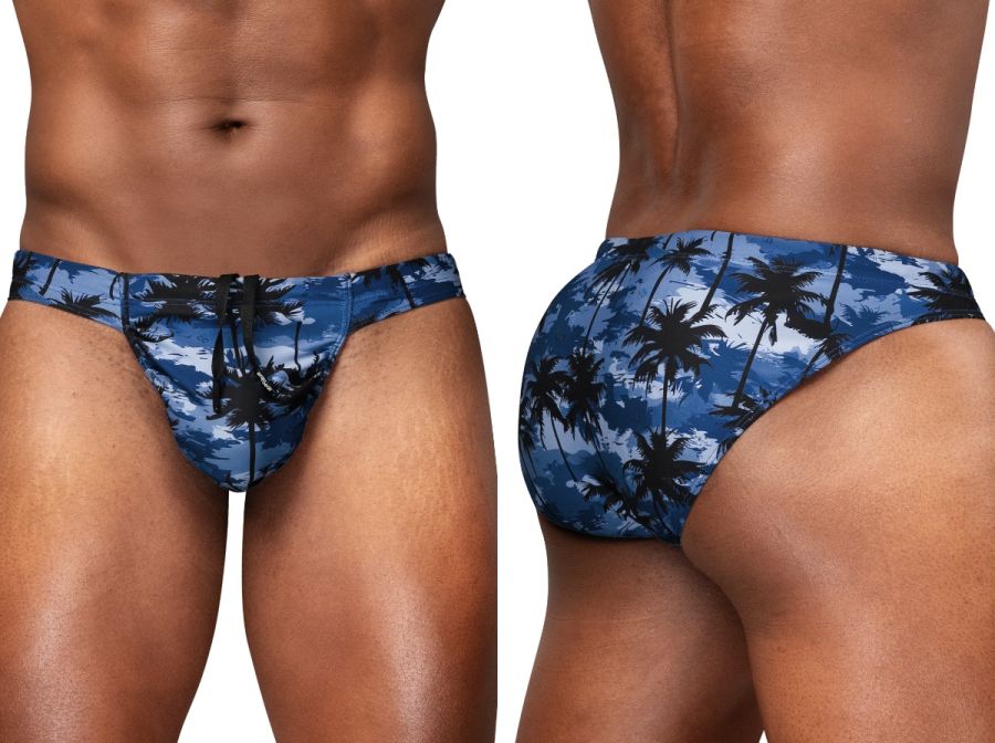 ErgoWear EW1824 Midnight Tropics Men's High-Performance Swim Bikini Dark Blue Palms
