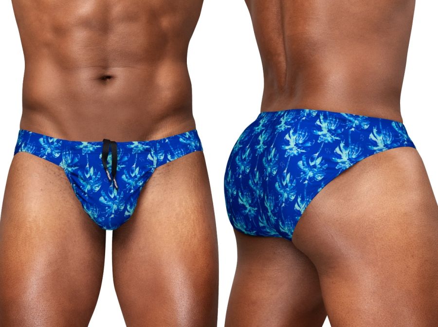 ErgoWear EW1826 Vibrant Abstract Floral Men's Swim Bikini Royal Blue Palms