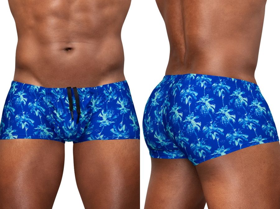 ErgoWear EW1827 Mens 4-Way Stretch Swim Trunks Royal Blue Palms