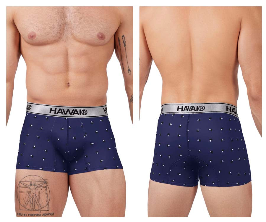 HAWAIR 42470 Printed Microfiber Trunks for Men Dark Blue