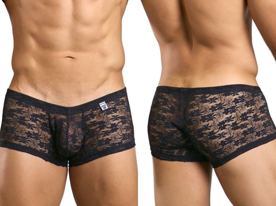 MaleBasics MBL78 Mens Sexy Barely There Trunks Black Lace