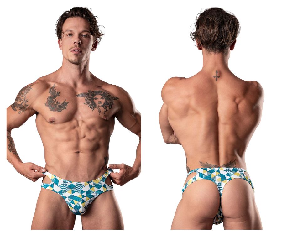 Male Power 237-292 Cut It Out Cut Out Thong Blue-Green-White
