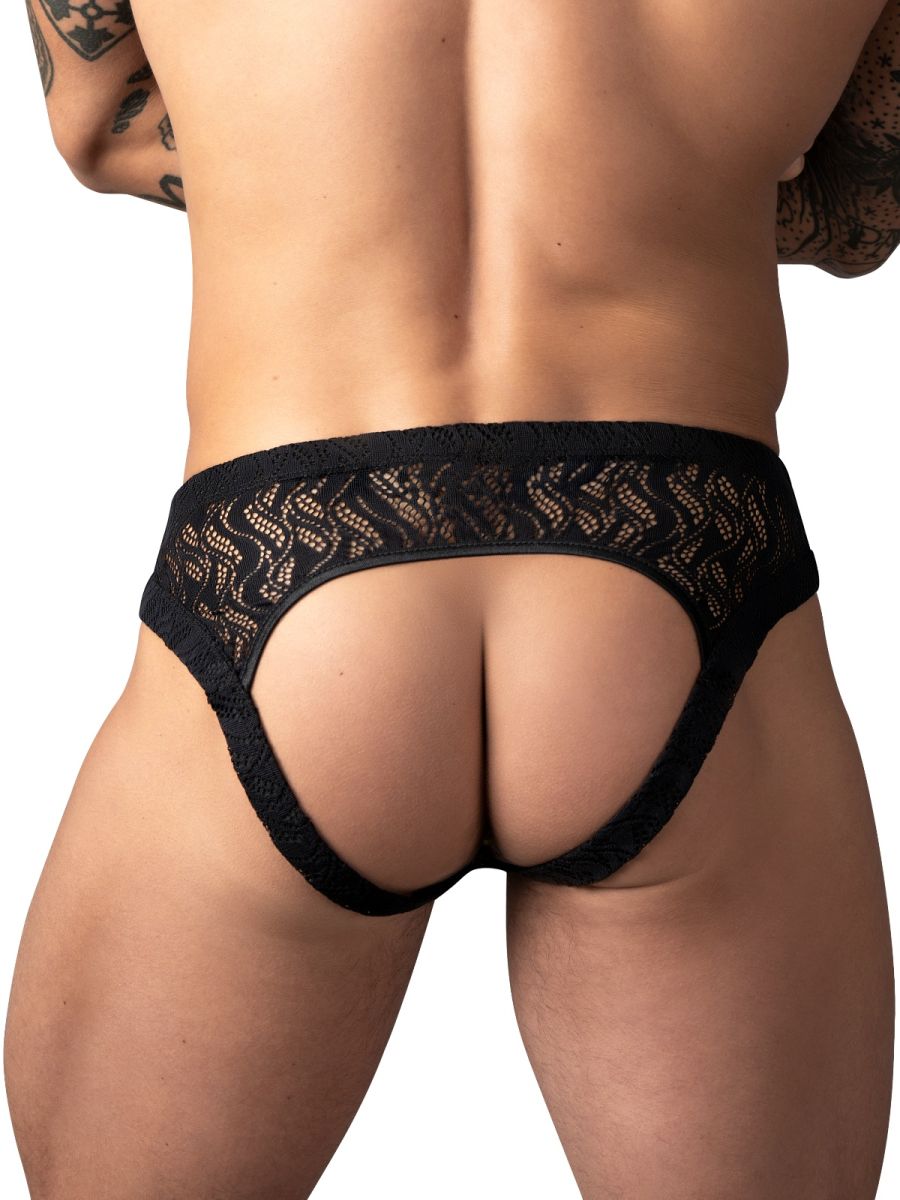 Male Power 330-305 Mens Lace Ripple Moon Jock Black