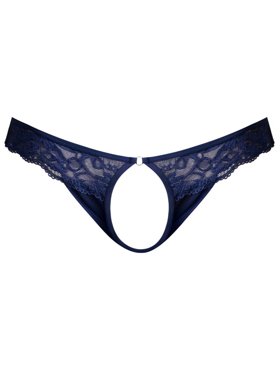 Male Power 409-280 Mens Sassy Lace Open Front Ring Thong Navy