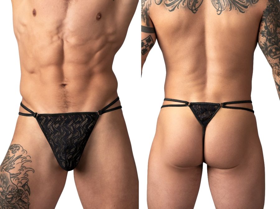 Male Power 456-305 Mens Ripple Lace Micro V String Black