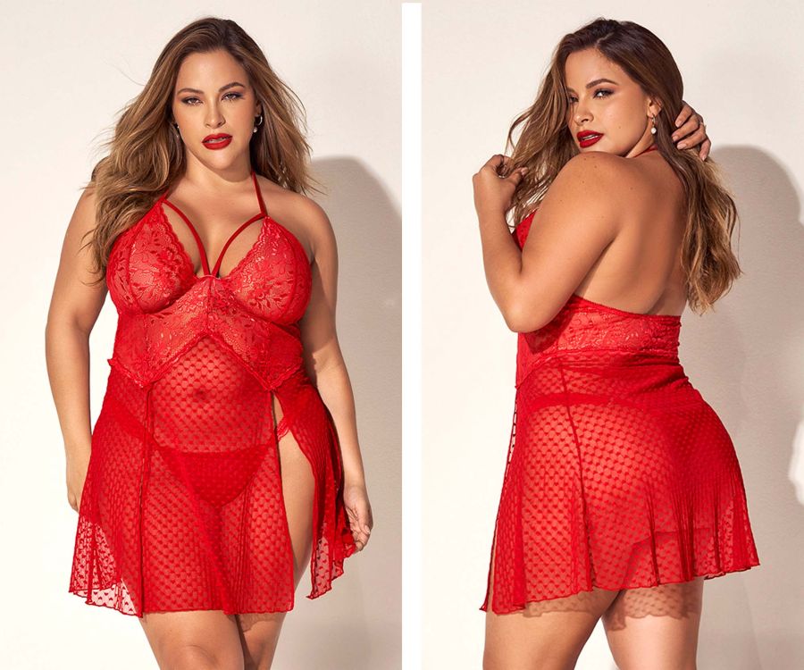 Mapale 7545X Curvy Size Laurel Babydoll Plus Color Nude-Black