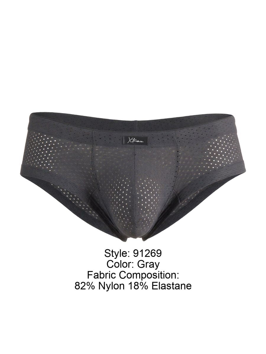 Xtremen 91269 Mens Sleek V-Cut Performance Mesh Briefs Gray
