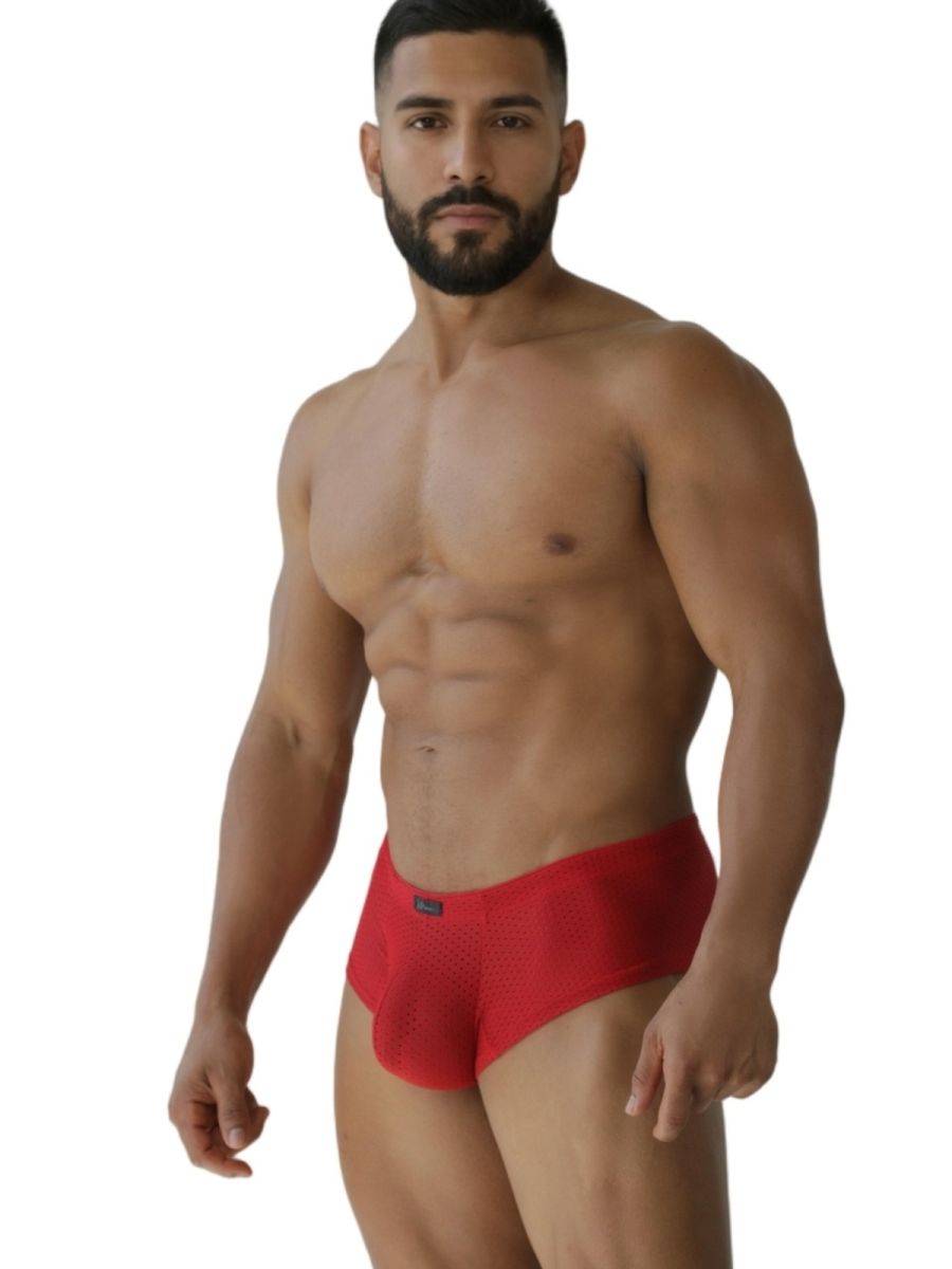 Xtremen 91269 Mens Sleek V-Cut Performance Mesh Briefs Red
