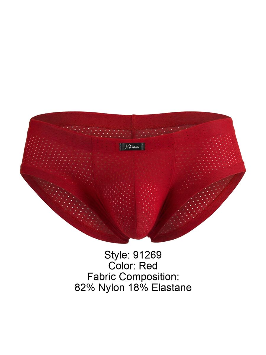 Xtremen 91269 Mens Sleek V-Cut Performance Mesh Briefs Red