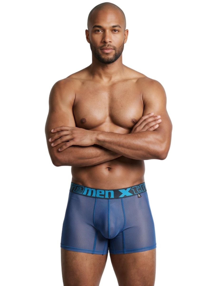 Xtremen 91277 Mens Microfiber Sheer Mesh Boxer Briefs Blue