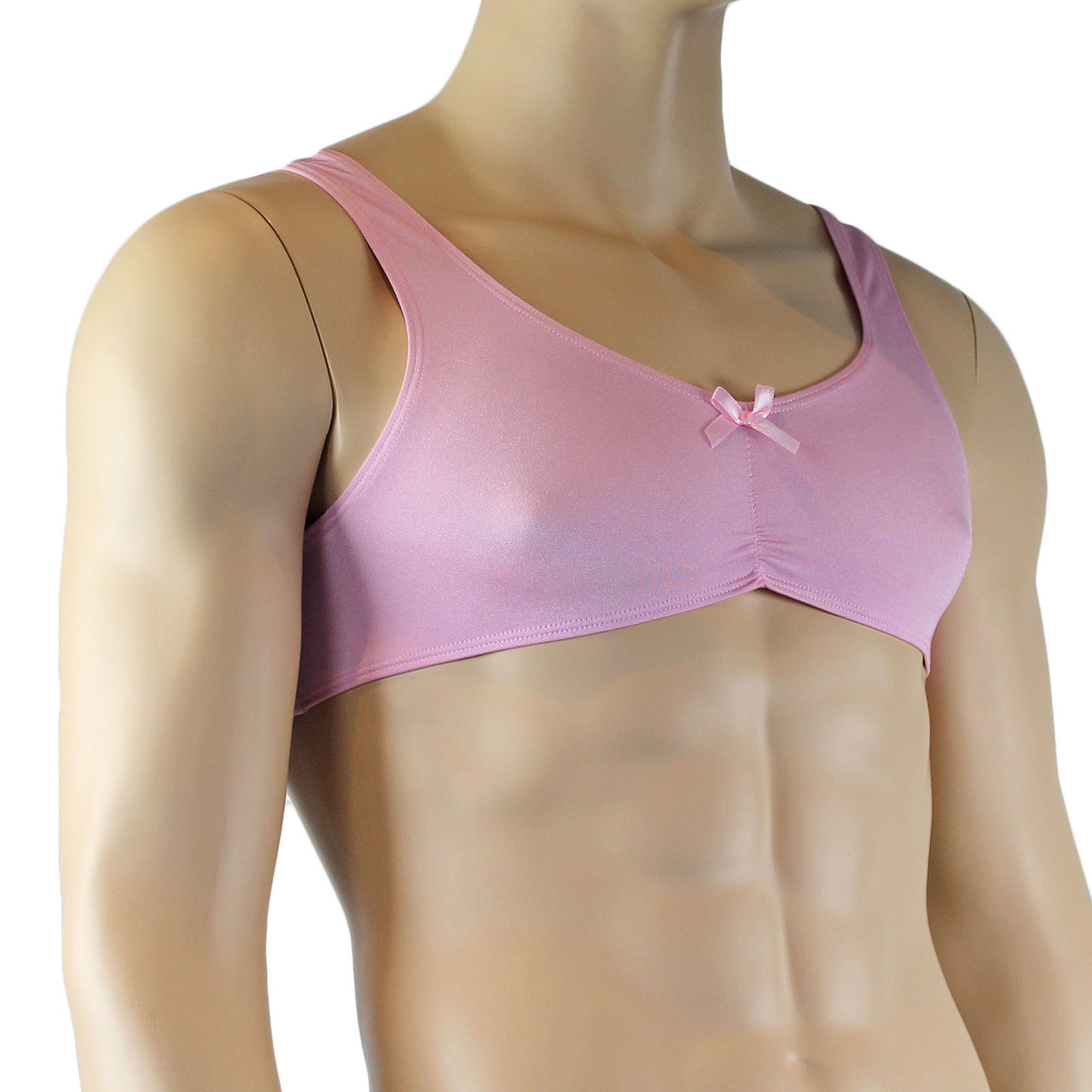 Male Angel Stretch Spandex Bra Top with Bow Pink