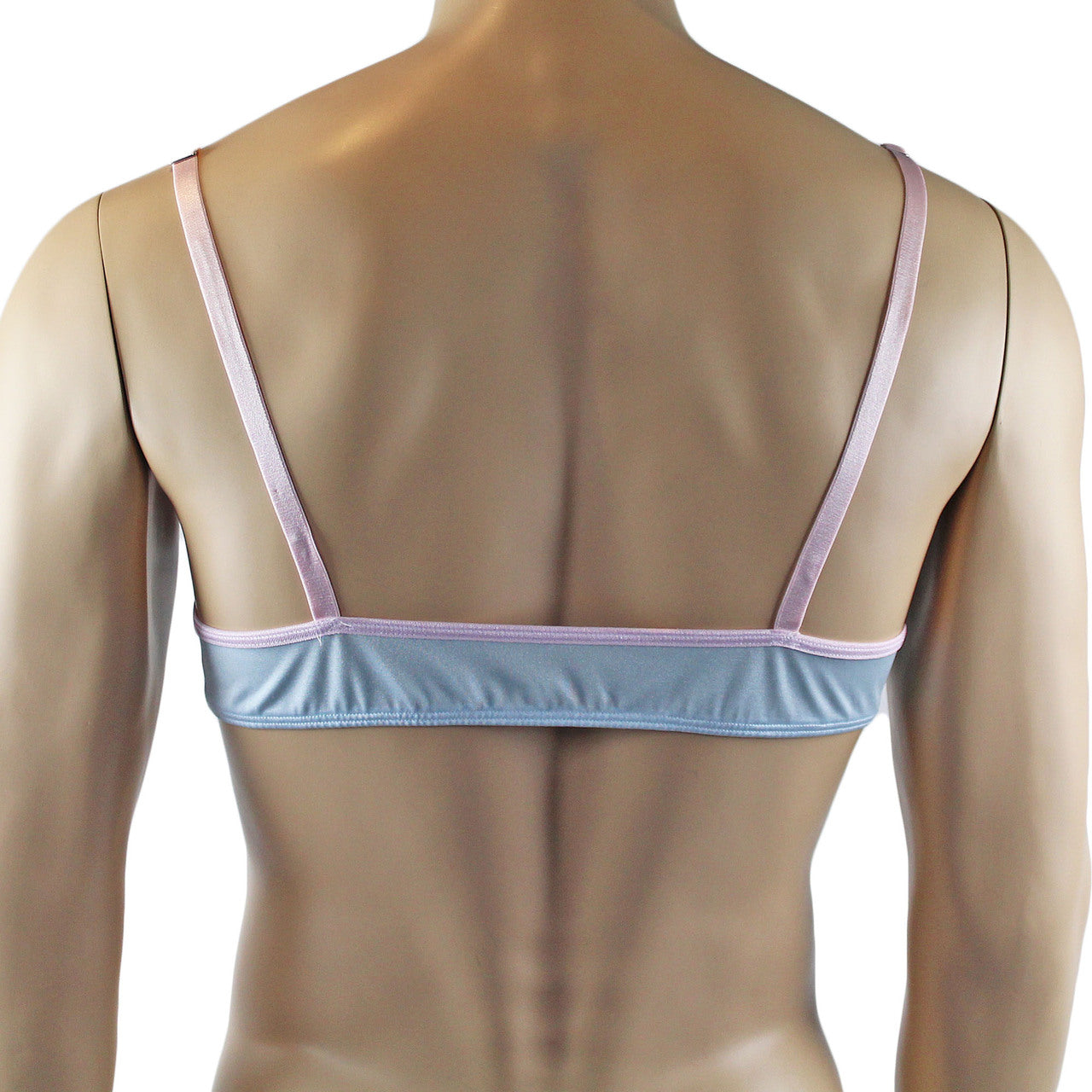 Mens Isabel Bra Top with Floral Lace Trim Male Lingerie Light Blue and Pink Lace