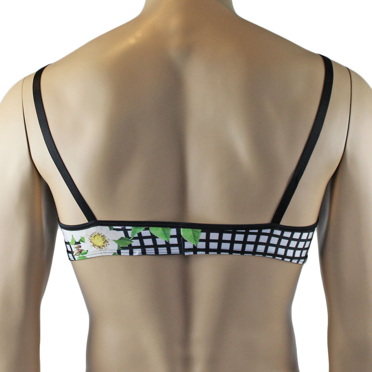 Mens Diana Bra Top in a Pretty Flower Checkered Print Spandex