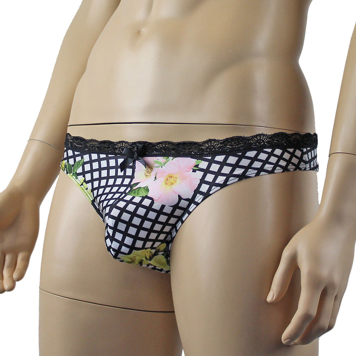 Mens Diana G string Thong in a Flower, Checkered Print Spandex