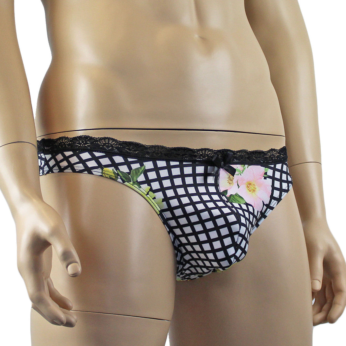 Mens Diana G string Thong in a Flower, Checkered Print Spandex