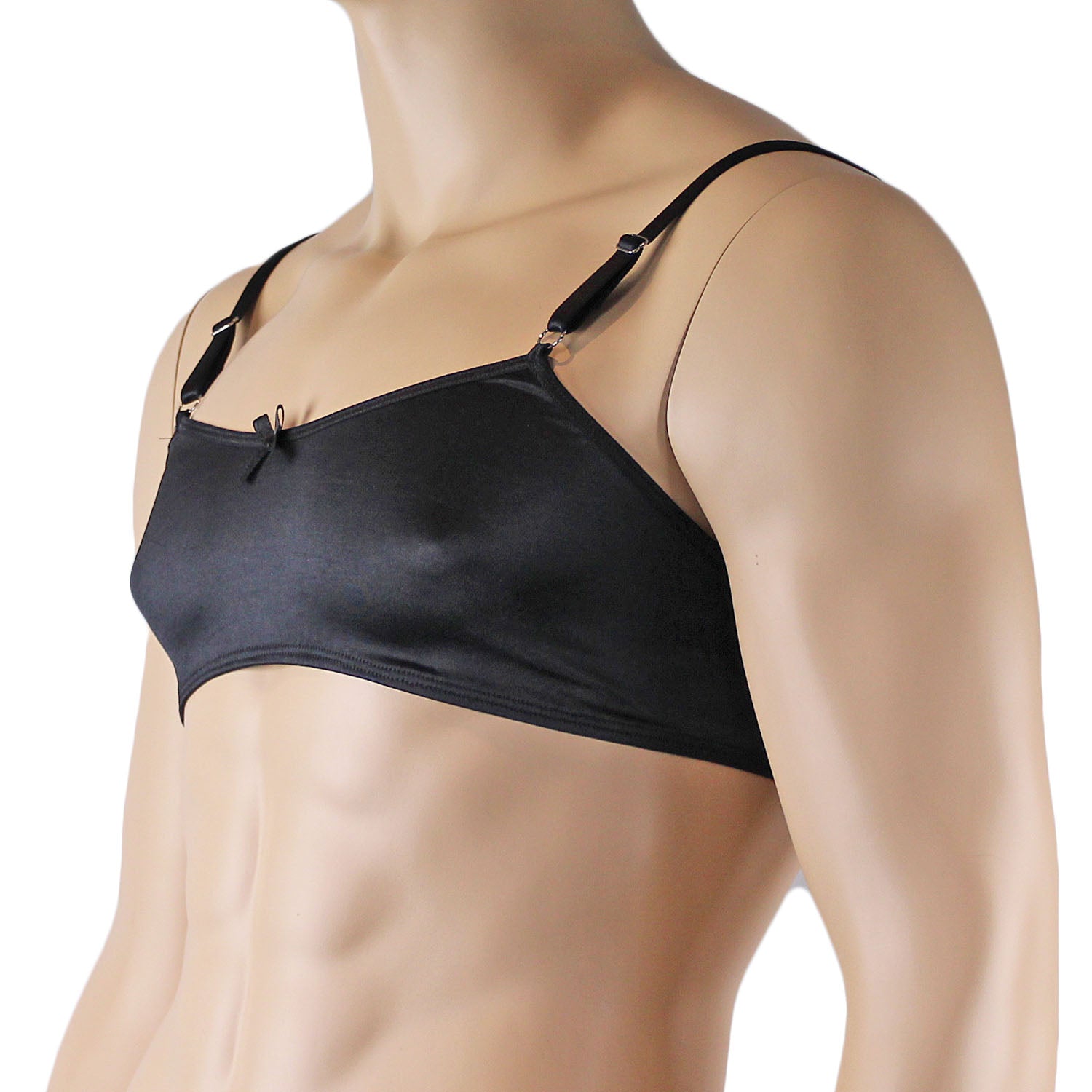Mens Jenny Satin Spandex Bra Top with Adjustable Straps Black or White