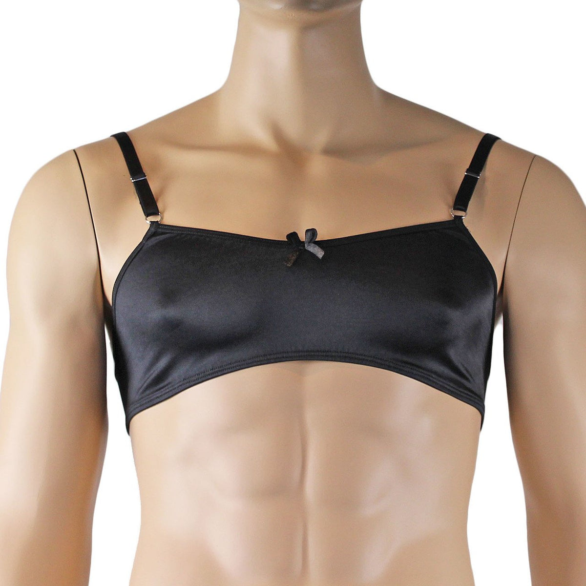 Mens Jenny Shiny Spandex Bra Top with Adjustable Straps Black