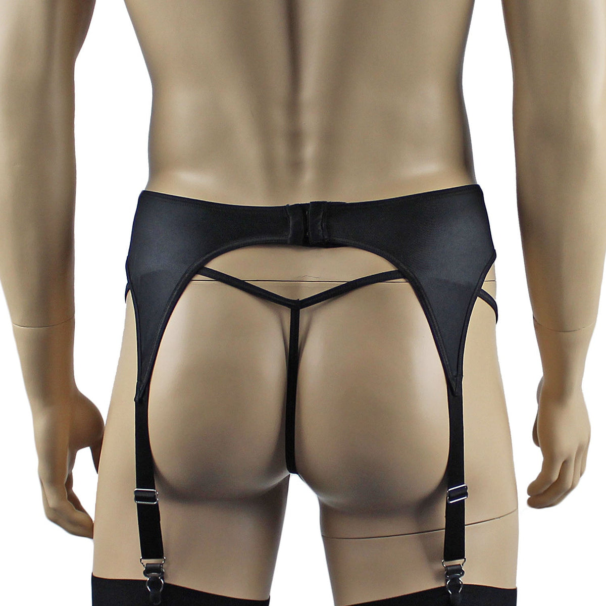 Mens Jenny Shiny Spandex Garterbelt Lingerie Black