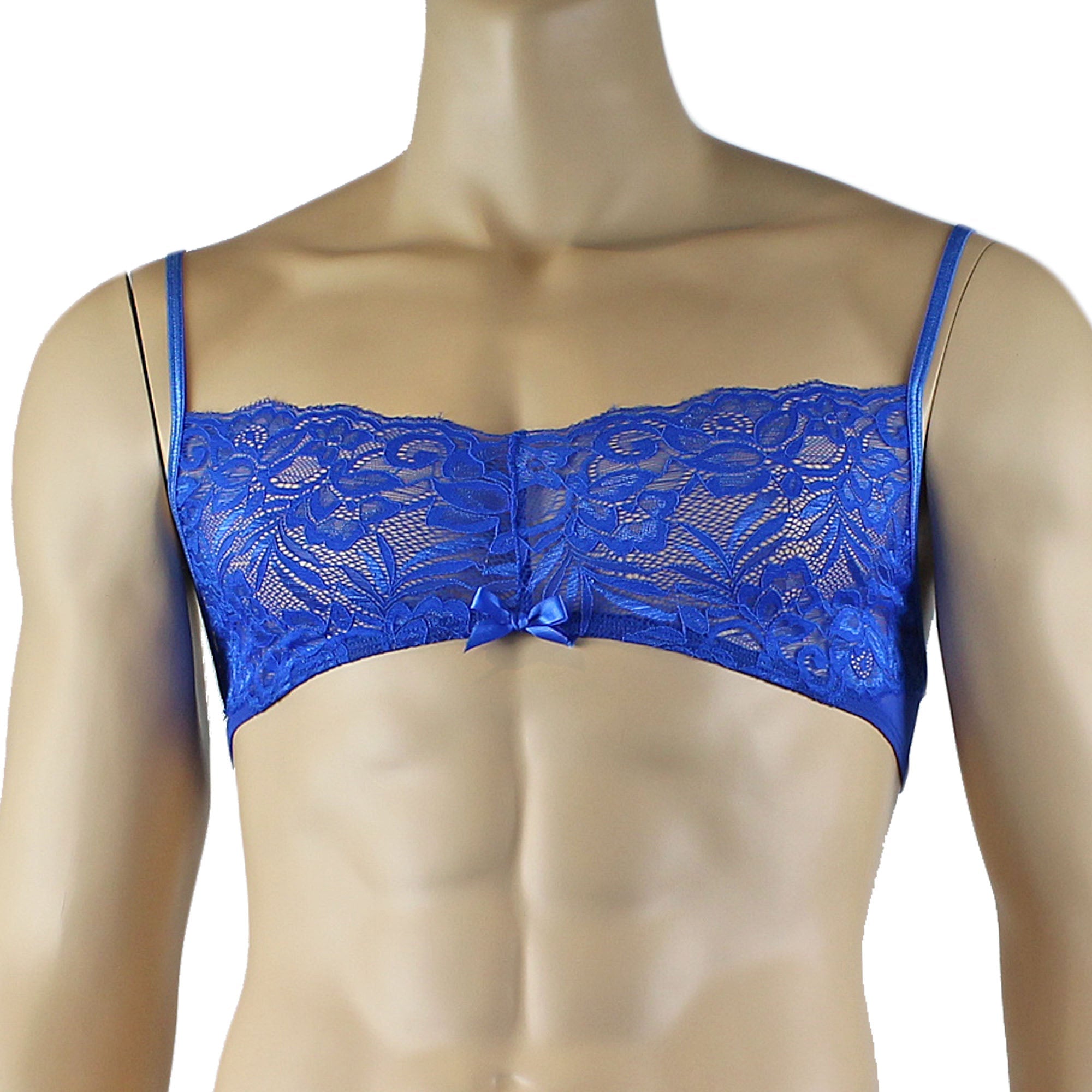 Mens Kristy Lace & Mesh Bra Top BR02L with thin Straps Blue