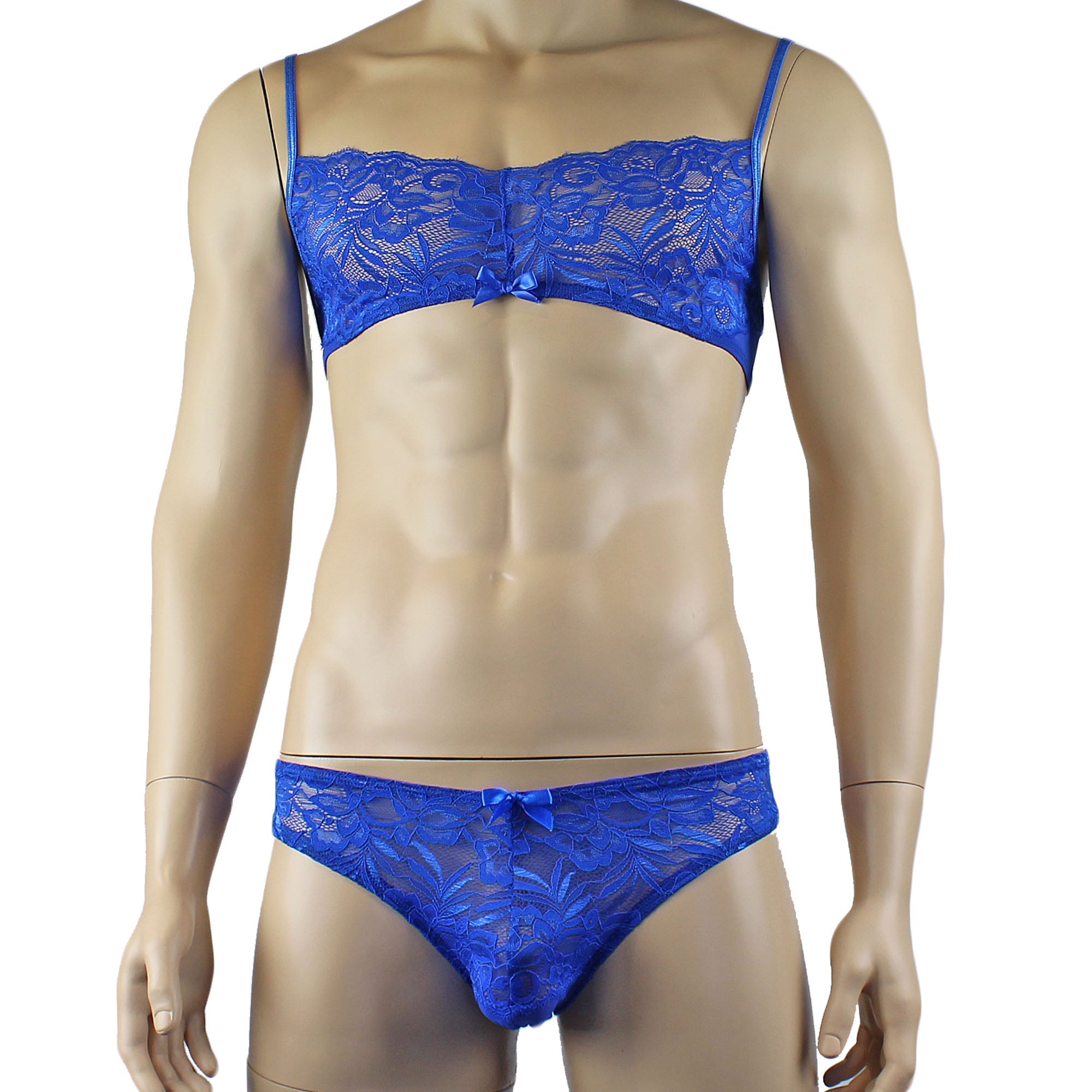 Mens Kristy Lace & Mesh Bra Top BR02L and Bikini Brief Blue