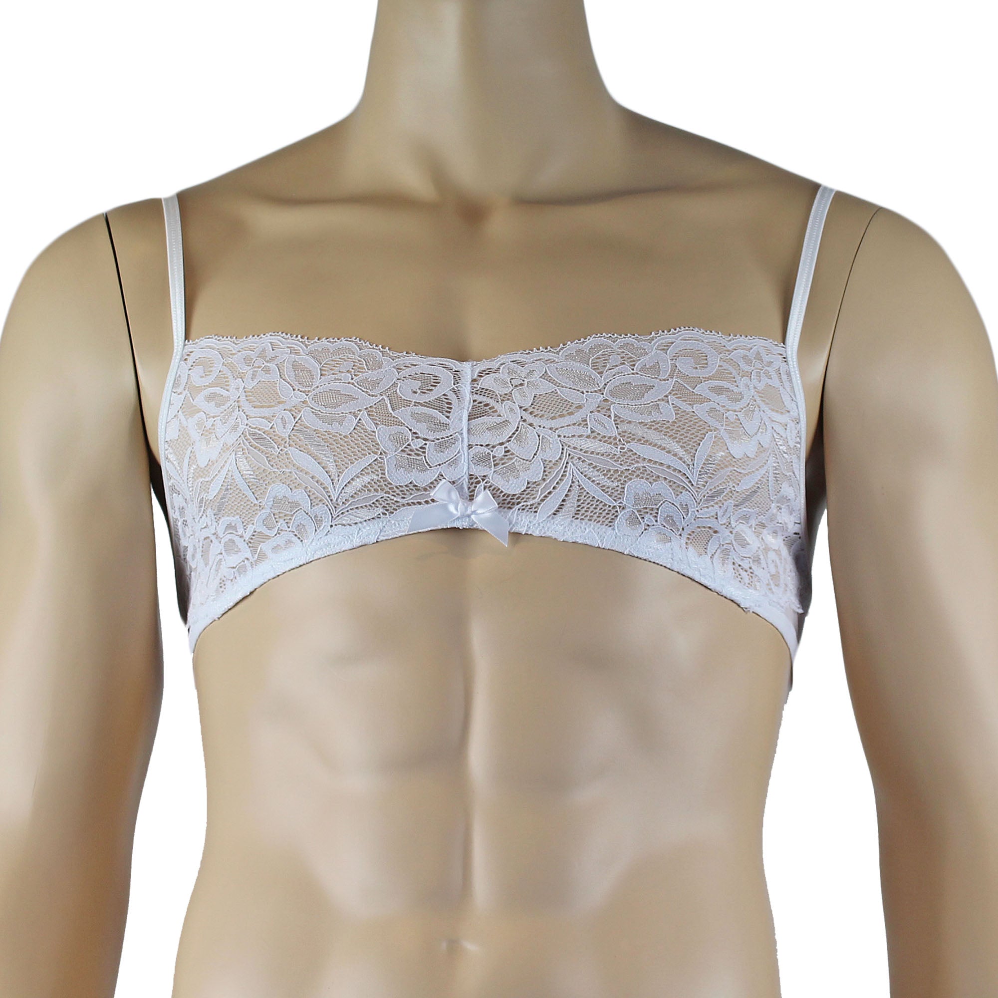 Mens Kristy Lace & Mesh Bra Top BR02L with thin Straps White