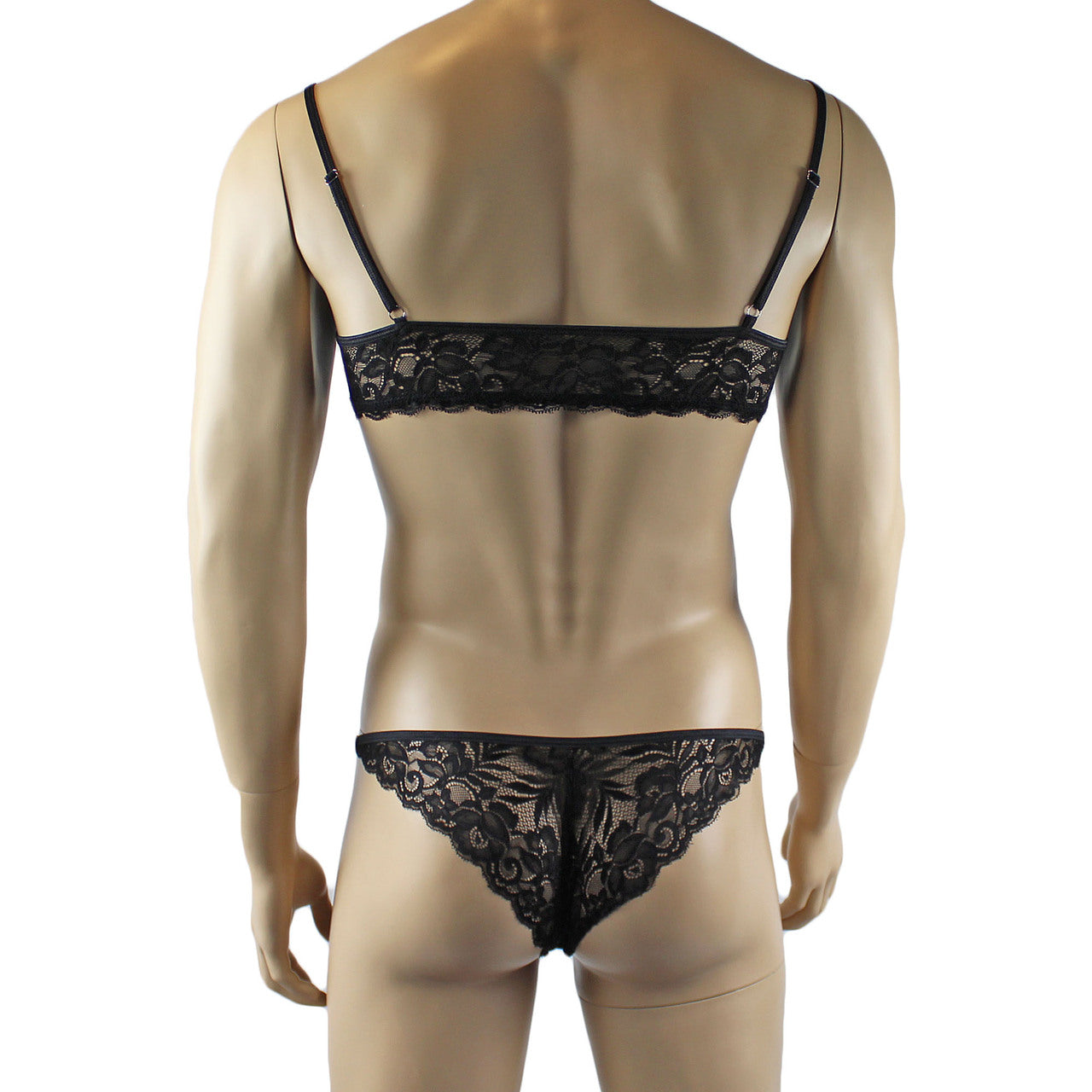 Mens Kristy Lingerie Lace Bra Top BR04G and Lace Panty Black