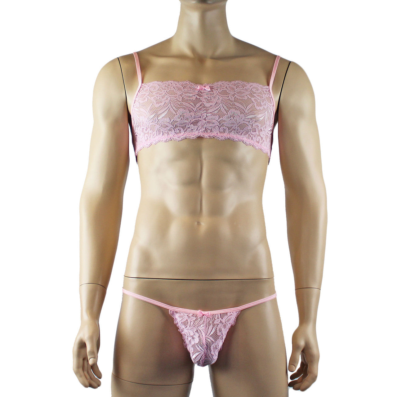 Mens Kristy Lingerie Lace Bra Top BR04G and Pouch G string Light Pink