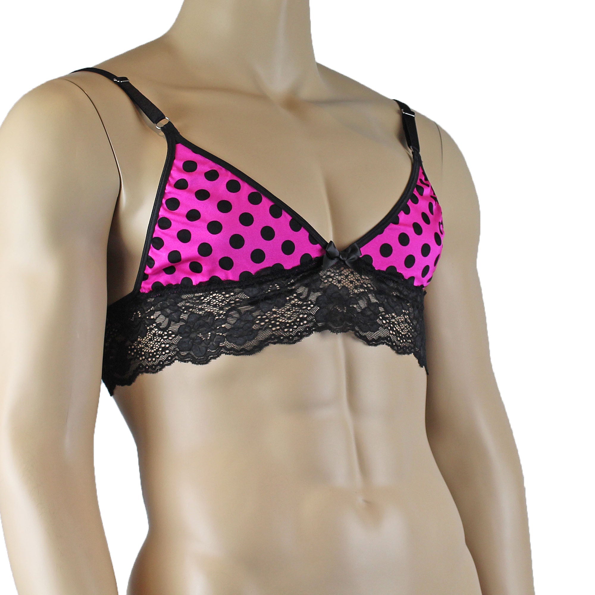 Mens Pink Polka Dot Lace Bra Top with Fun & Flirty Detail