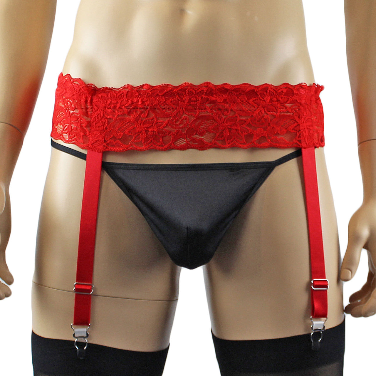 Mens Lace Garter Belt Mens Lingerie and Underwear Red Lace