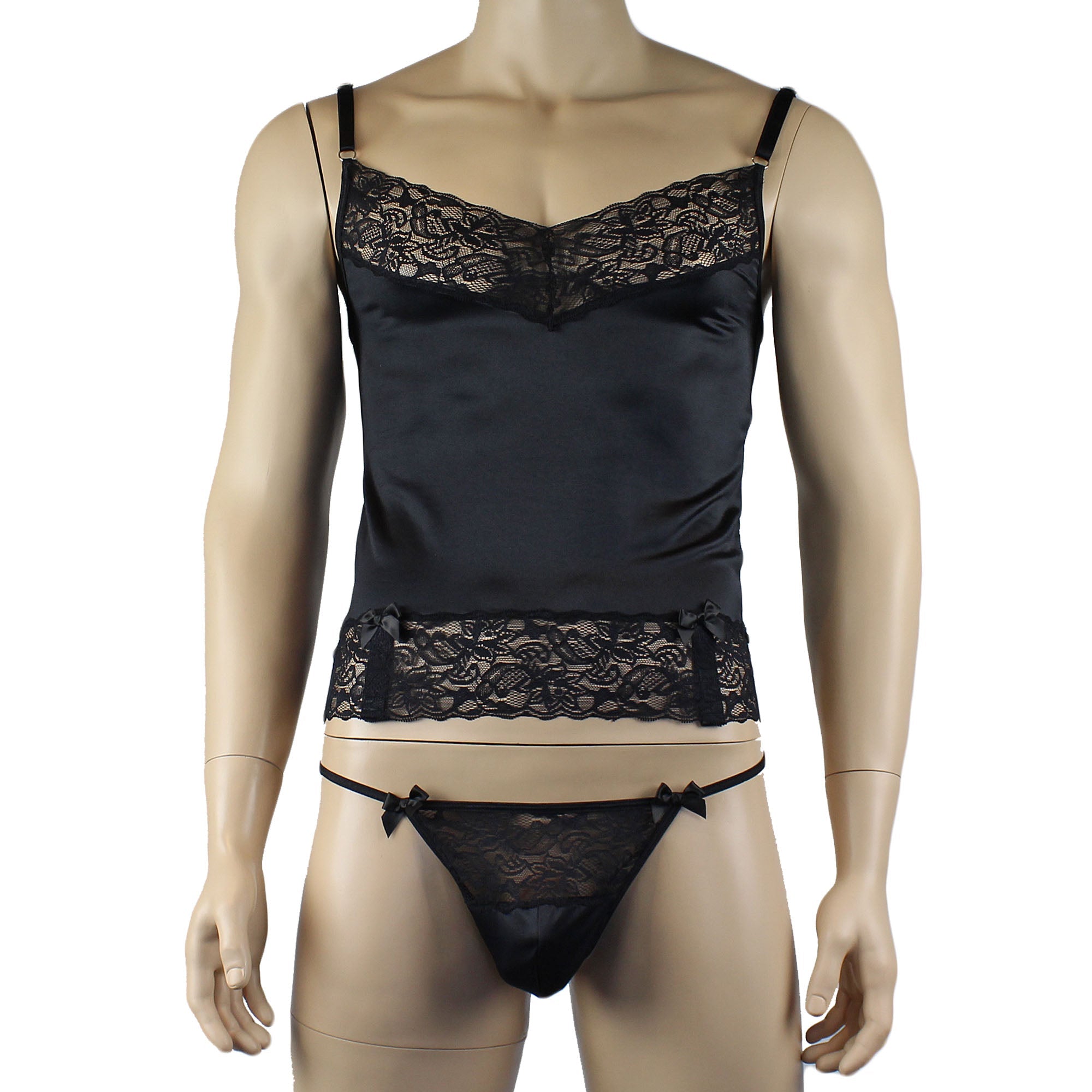 Male Romance Stretch Spandex Corset Camisole Top & G string for Lingerie Men Black or White