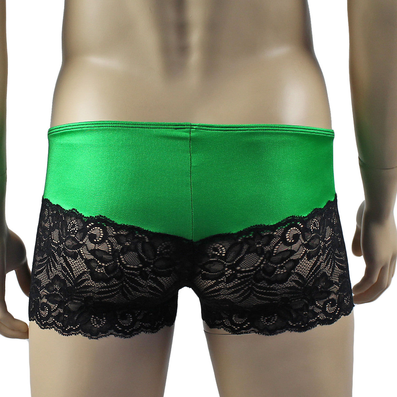 Mens Risque Boxer Briefs with Detachable Garters & Stockings Neon Green and Black Lace