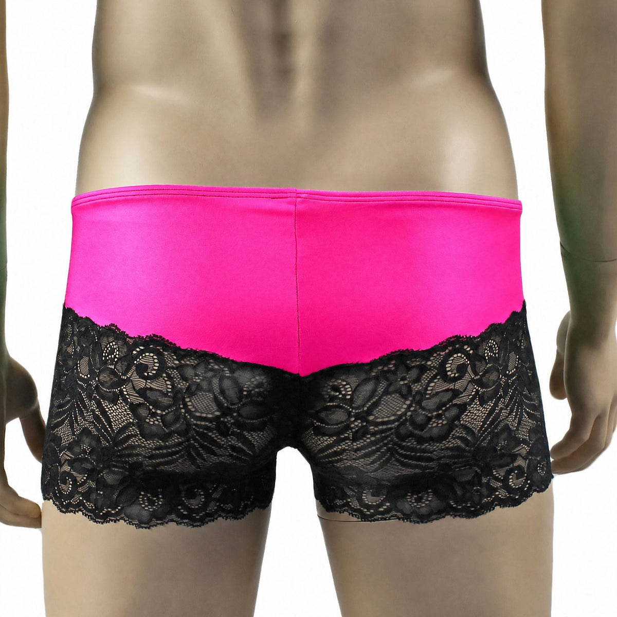 Mens Risque Camisole Top Boxer Briefs Neon Pink and Black Lace